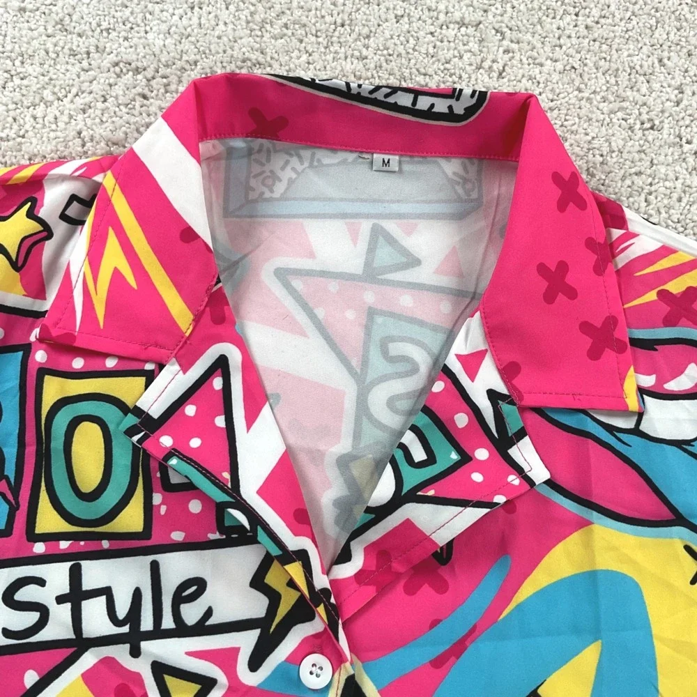 Born in the 90s Retro Graphic Shirt Mens Medium 80s Style Boombox Pink Multi MED